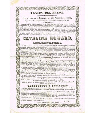 TEATRO DEL BALON. CADIZ. 1838. CATALINA HOWARD, REINA DE INGLATERRA