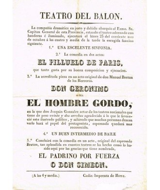 TEATRO DEL BALON. CADIZ. Ca. 1830. DON GERONIMO O SEA EL HOMBRE GORDO
