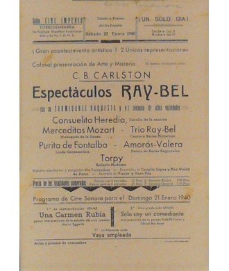 TORREDENBARRA (CATALUÑA) 20-1/1940. ILUSIONISTA SUIZO C. B. CARLSTON / RAY-BEL