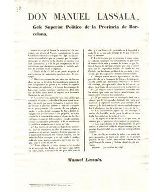 MANUEL LASSALA. GEFE SUPERIOR POLITICO. BARCELONA 1846. CARRUAGES