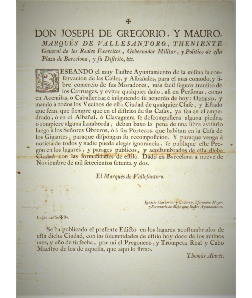 JOSEPH DE GREGORIO. MARQUES DE VALLESANTORO.BARCELONA 1772. URBAN PLANNING