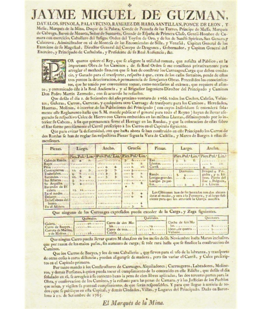 JAYME MIGUEL DE GUZMAN. GOBERNADOR BARCELOANA 1765. CARRUAGES