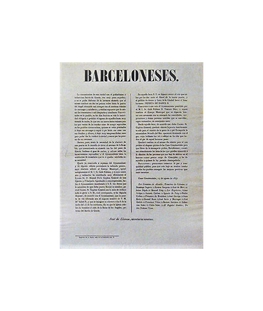 BARCELONESES 14 AUGUST 1847. INAUGURATION PUERTA ISABEL IIª