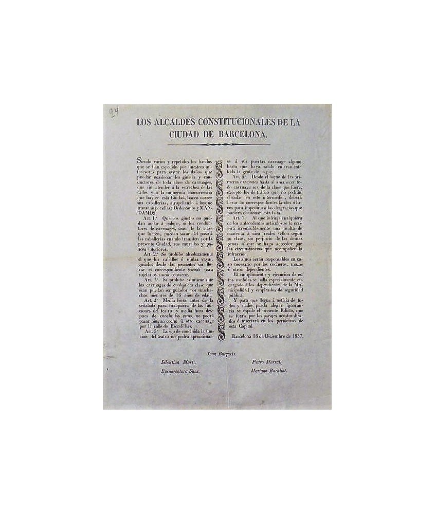 LOS ALCALDES CONSTITUCIONALES. BARCELONA 1837. CARRUAJES